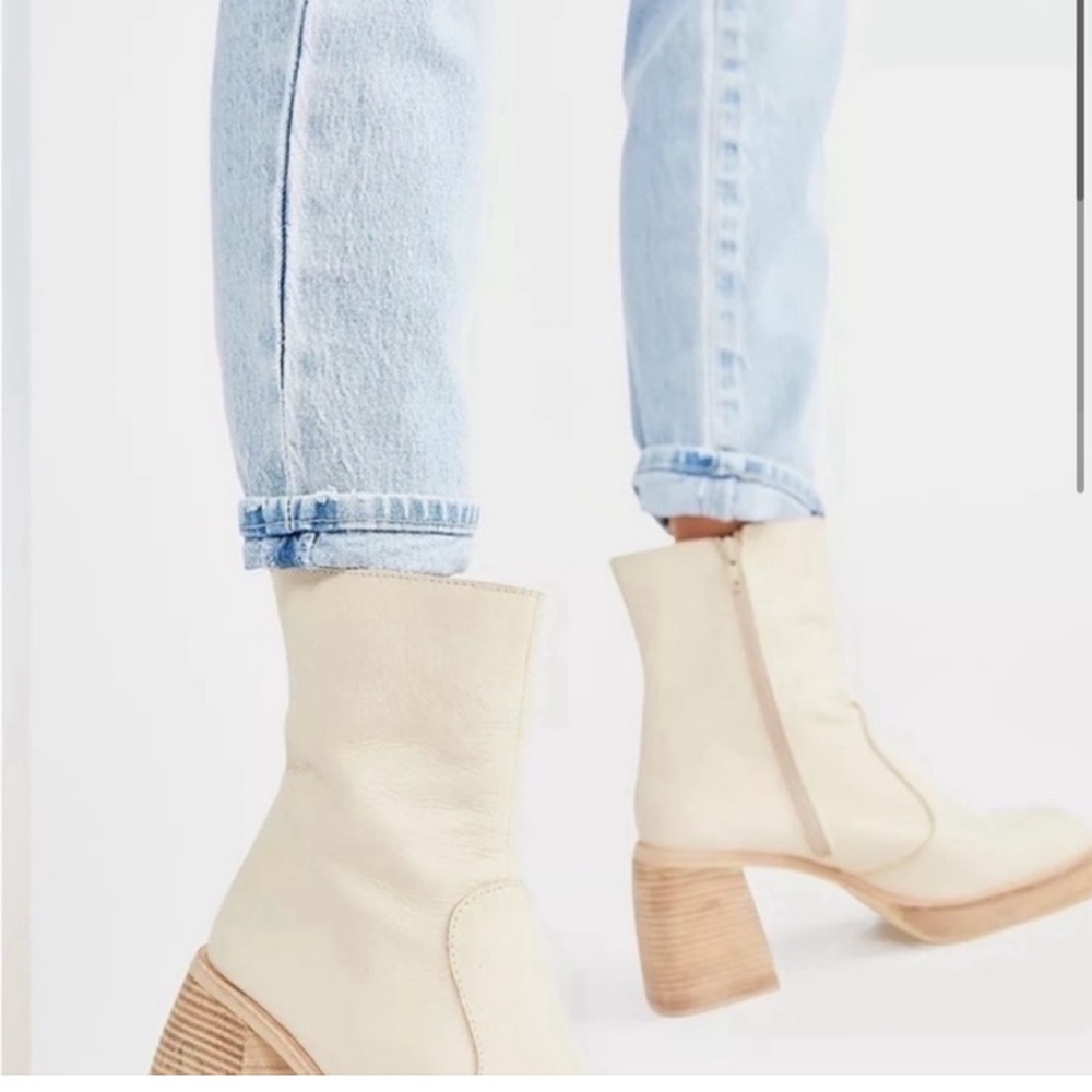 Free People Women's Cream Block Heel Boots - Picture 2 of 6